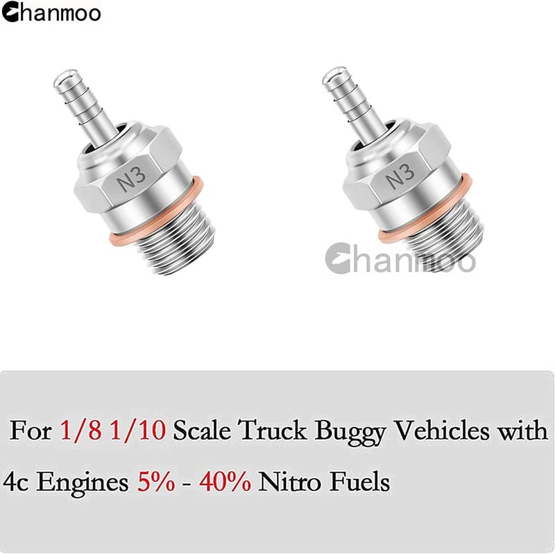 Chanmoo 2PCS 70117H Hot Glow Plugs No.3 N3 N4#3#4 Spark Nitro Engine Parts Replace OS for Traxxas Losi HPI Redcat HSP Himoto RC Car Truck Buggy (N3) - Image 3
